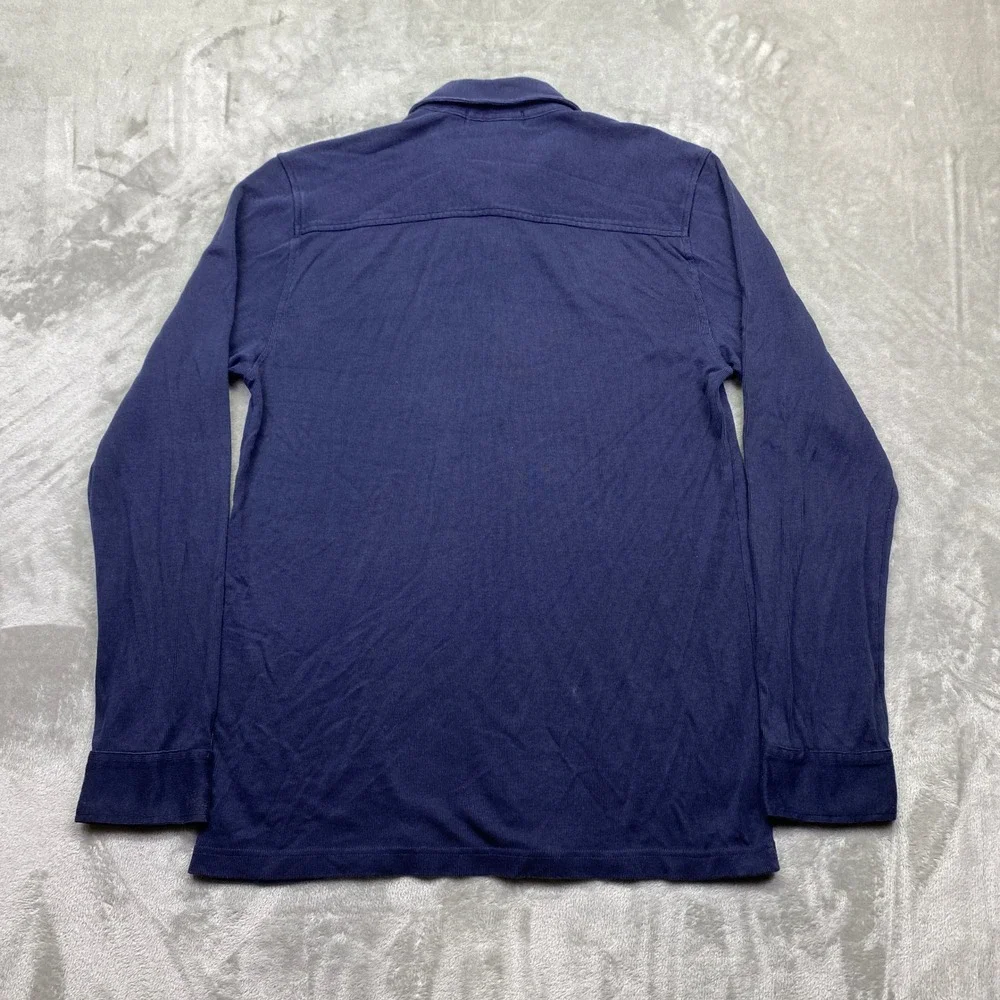 Banana Republic Mens Large Navy Blue Ribbed Cotton Rayon Long Sleeve Button Down